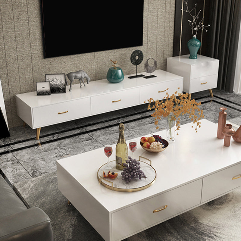 Glam Style TV Stand White Colour Enclosed Storage TV Console with Cabinet