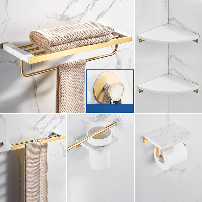 Metal and Marble Bathroom Accessory as Individual or as a Set in Gold
