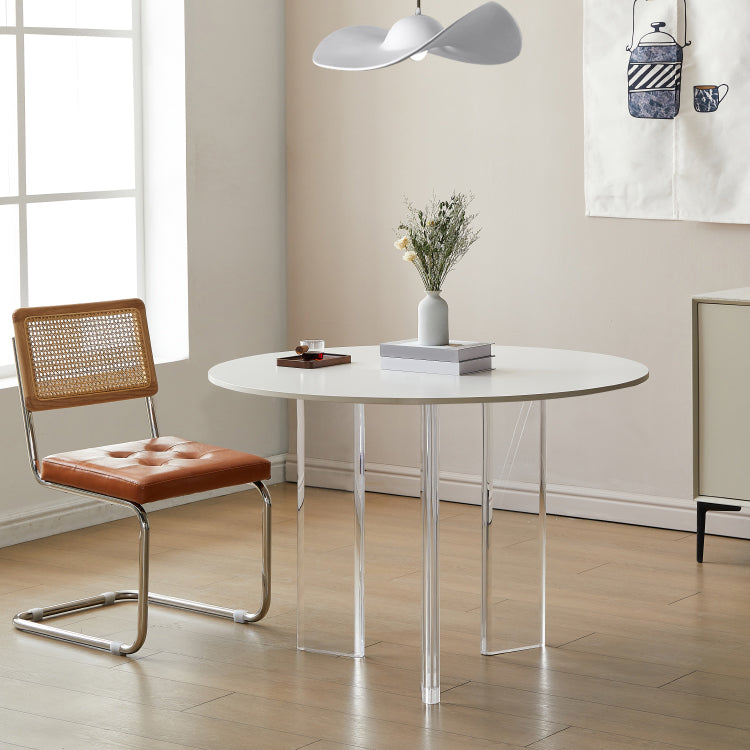 White Stone Dining Table Modern Round Dining Table with Acrylic Legs