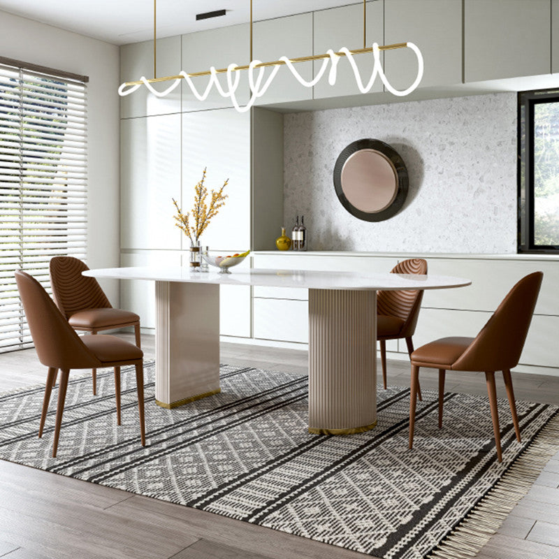 Luxury Oval Dining Table Stone Dining Table with Double Pedestal