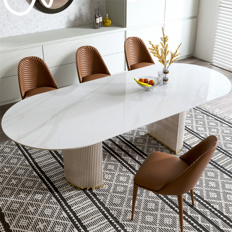 Luxury Oval Dining Table Stone Dining Table with Double Pedestal
