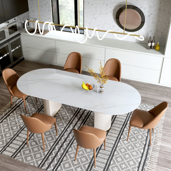 Luxury Oval Dining Table Stone Dining Table with Double Pedestal