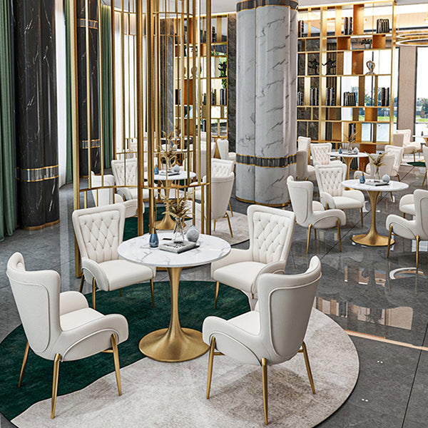 Round Golden Base Dining Table Glam Stone Table for Dining Room