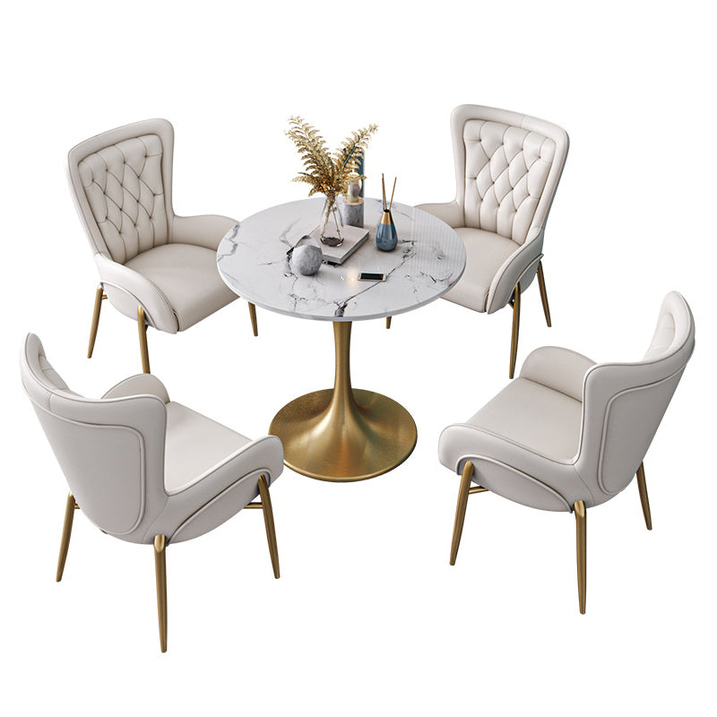 Round Golden Base Dining Table Glam Stone Table for Dining Room