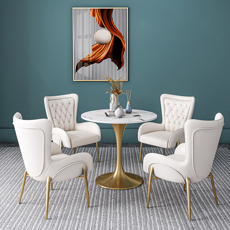Round Golden Base Dining Table Glam Stone Table for Dining Room