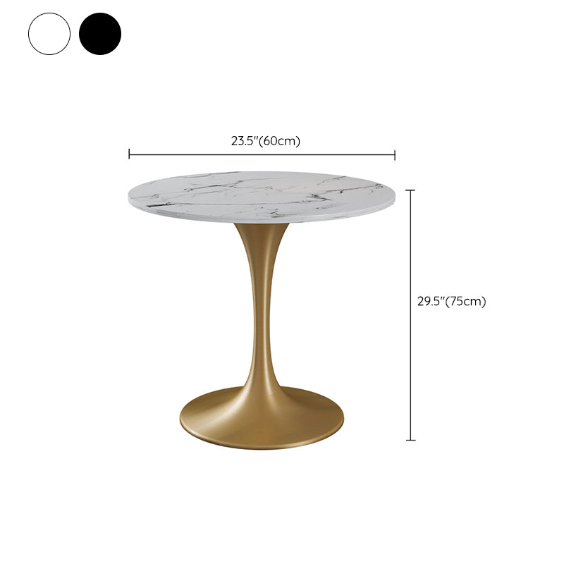 Round Golden Base Dining Table Glam Stone Table for Dining Room