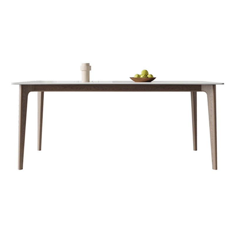 Mid-Century Rectangle Dining Table Stone Dining Table with Solid Wood Legs