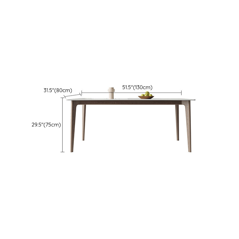 Mid-Century Rectangle Dining Table Stone Dining Table with Solid Wood Legs