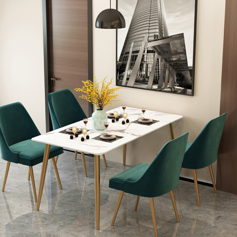 Rectangle Golden Base Dining Table Glam Faux Marble Table for Home
