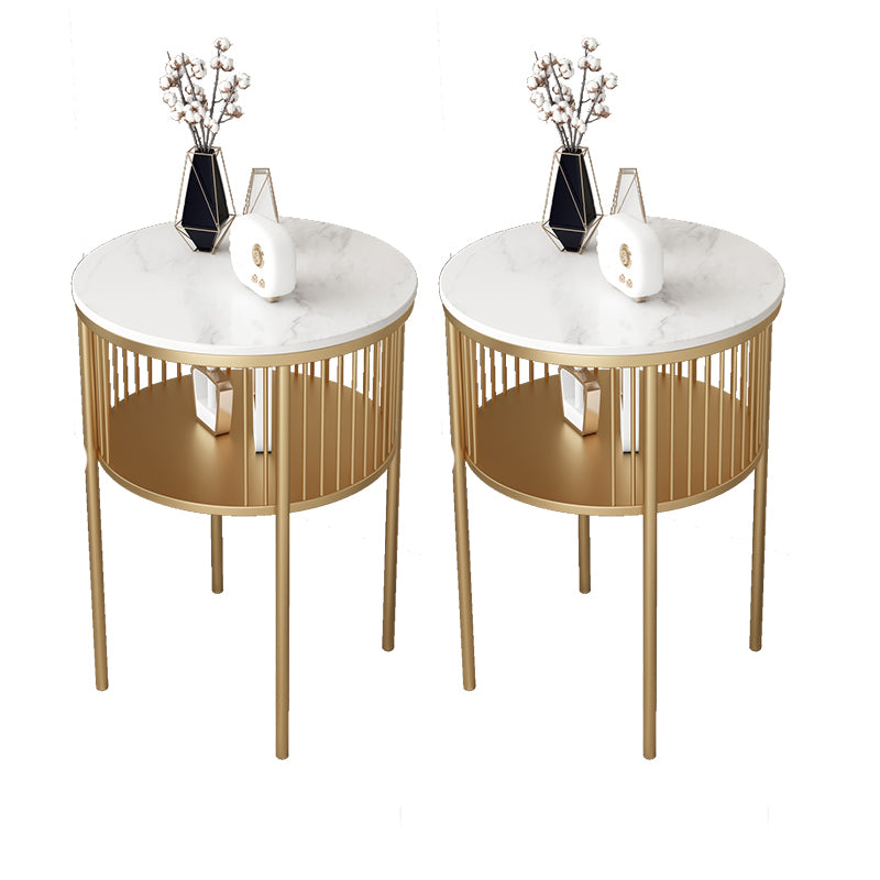 Industrial Accent Table Nightstand Stone Bedside Cabinet for Bedroom