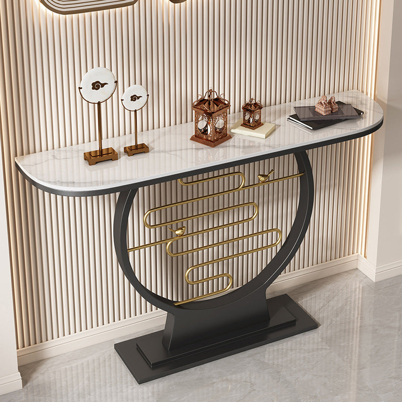 Contemporary Stone Console Sofa Table Half Moon Iron End Table for Hall