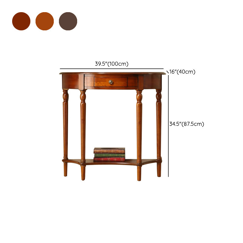 Wood Mid-Century Modern Console Table Half Moon Single Drawer Sofa Table