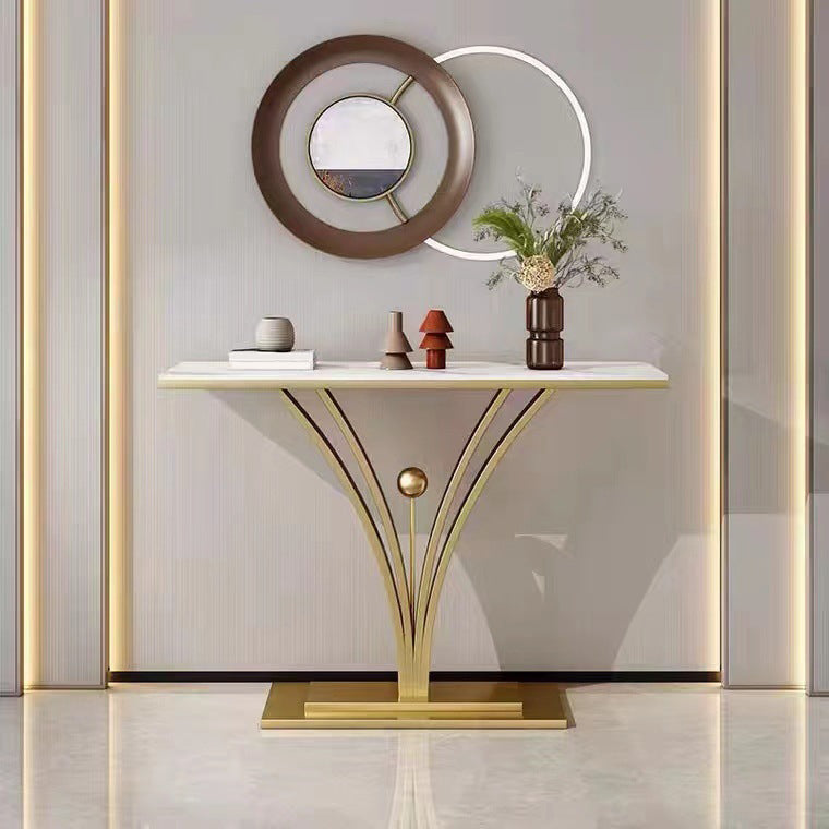 Contemporary Stone Console Sofa Table Rectangle Metal End Table for Hall