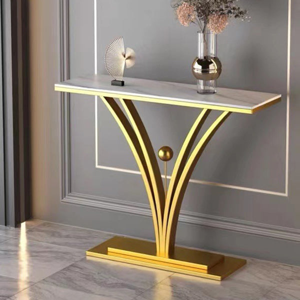 Contemporary Stone Console Sofa Table Rectangle Metal End Table for Hall