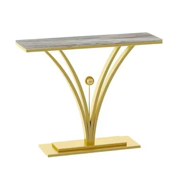 Contemporary Stone Console Sofa Table Rectangle Metal End Table for Hall