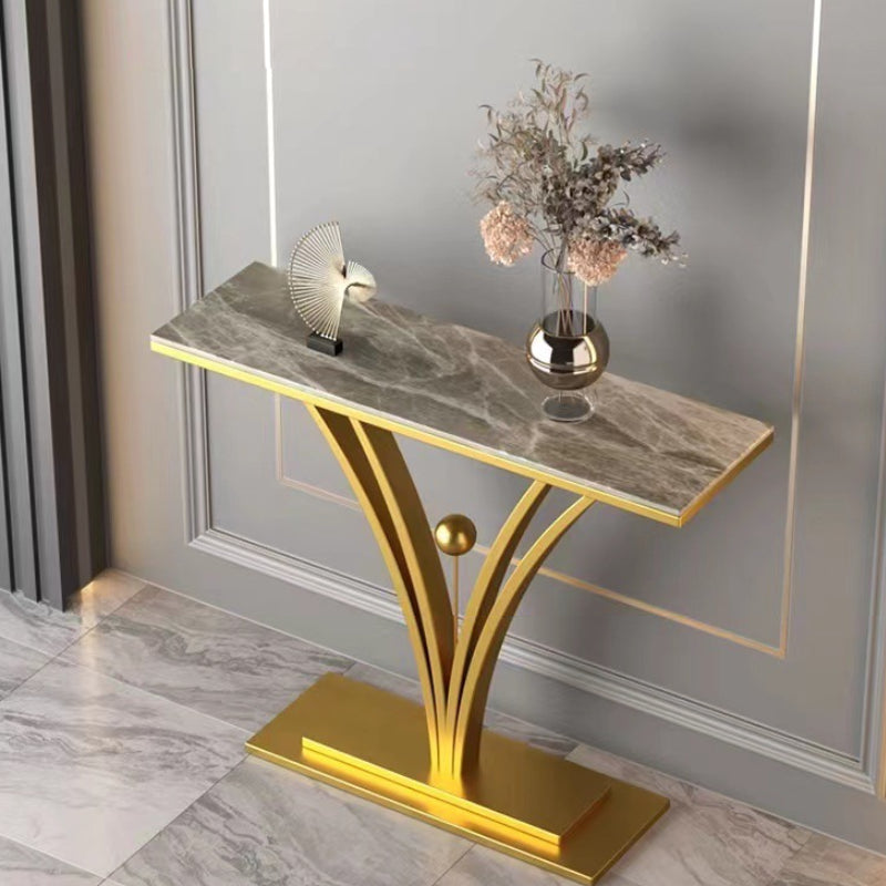 Contemporary Stone Console Sofa Table Rectangle Metal End Table for Hall