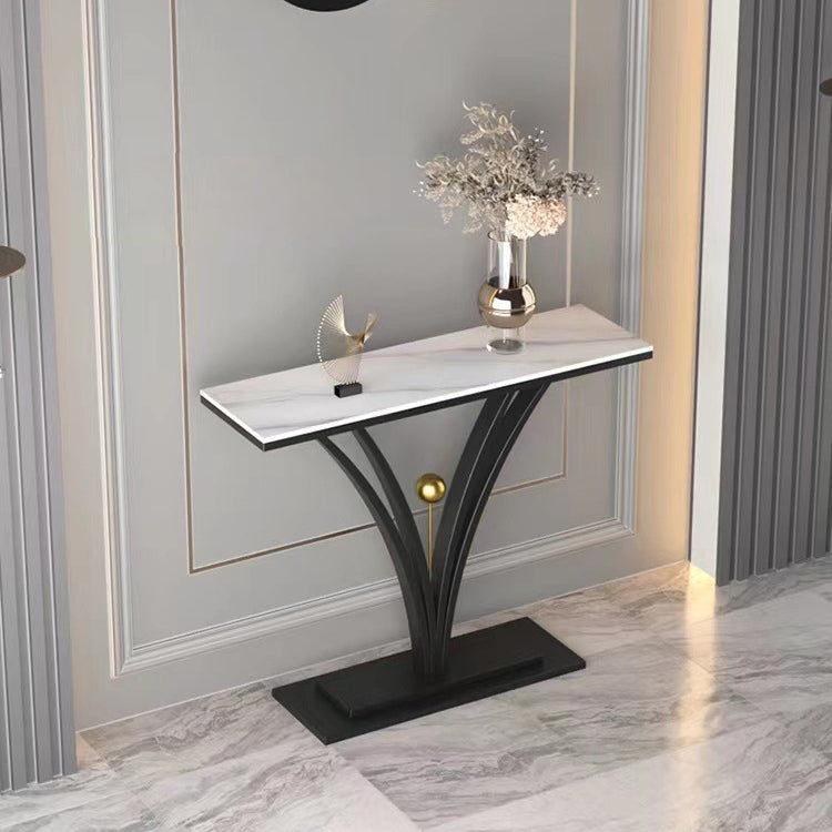 Contemporary Stone Console Sofa Table Rectangle Metal End Table for Hall