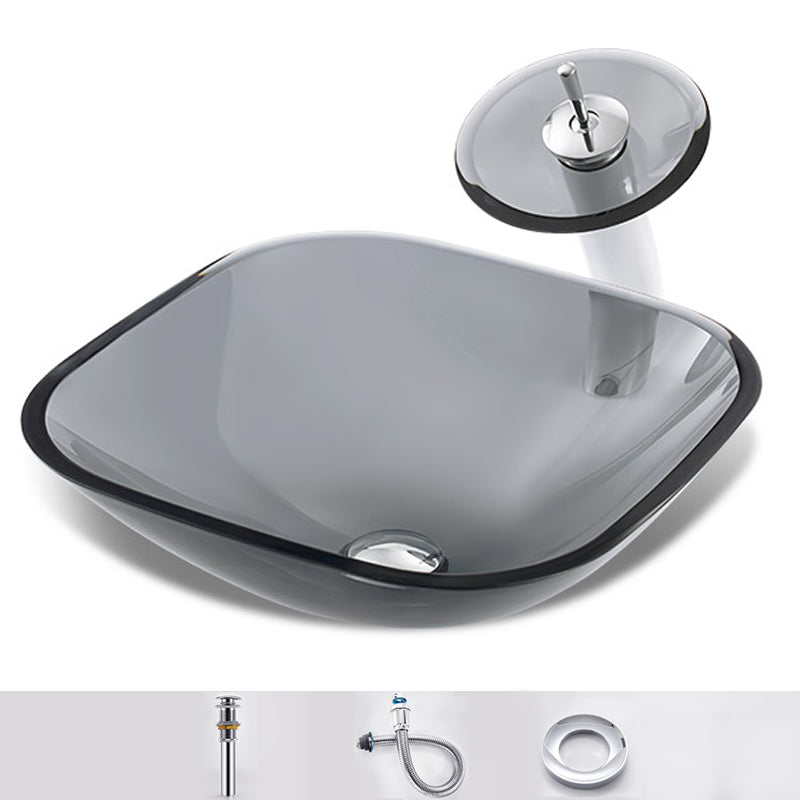 Modern Vessel Sink Oval Glass with Pop-Up Drain and Faucet Vessel Lavatory Sink