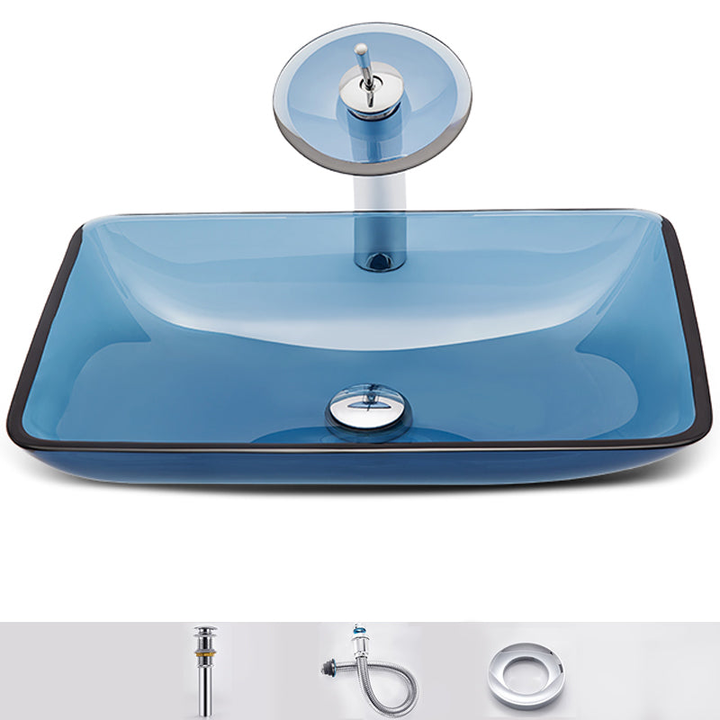 Modern Vessel Sink Oval Glass with Pop-Up Drain and Faucet Vessel Lavatory Sink