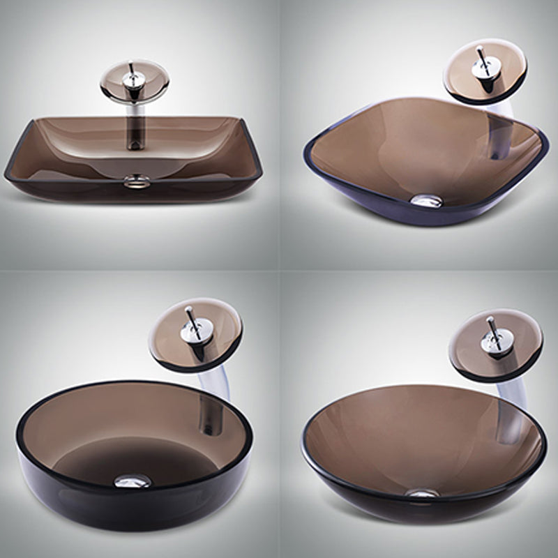 Modern Vessel Sink Oval Glass with Pop-Up Drain and Faucet Vessel Lavatory Sink
