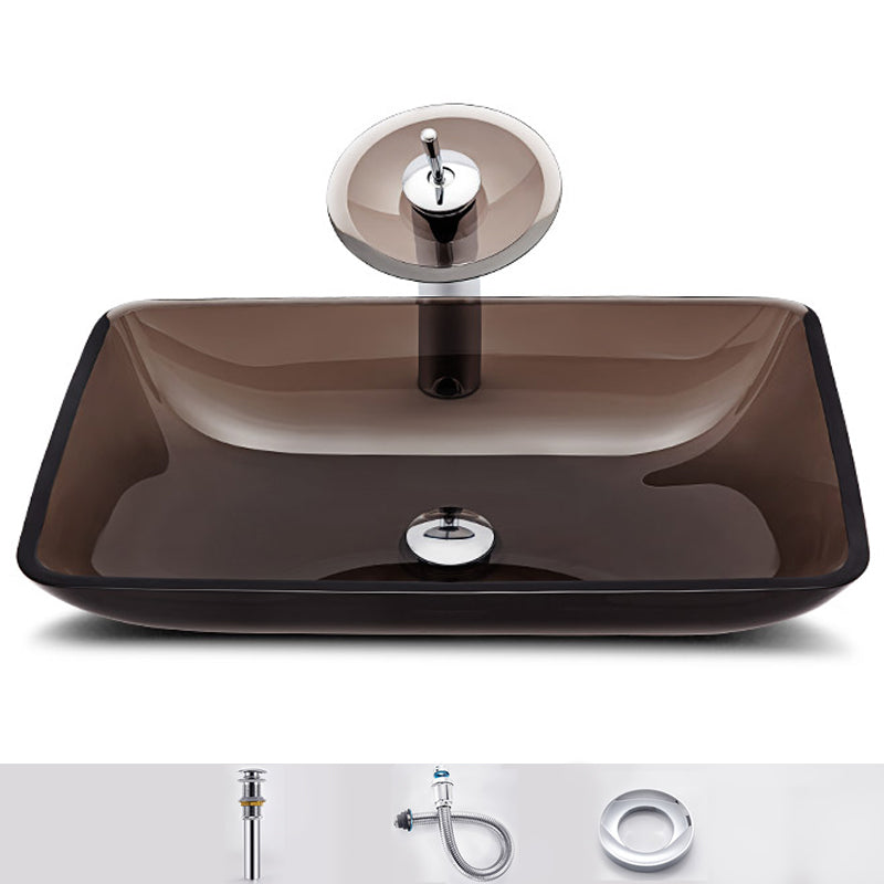 Modern Vessel Sink Oval Glass with Pop-Up Drain and Faucet Vessel Lavatory Sink