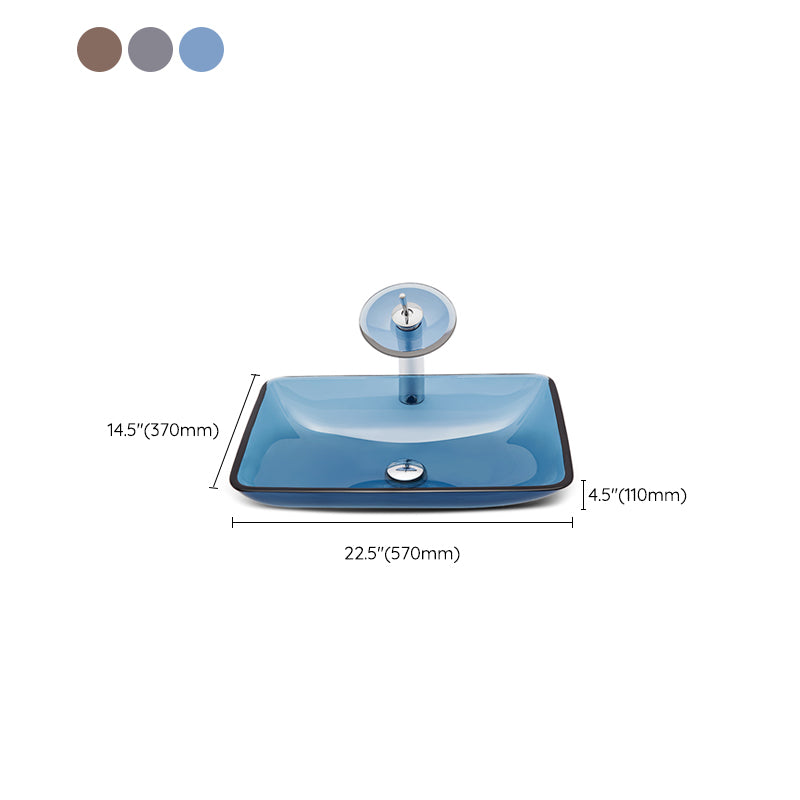 Modern Vessel Sink Oval Glass with Pop-Up Drain and Faucet Vessel Lavatory Sink