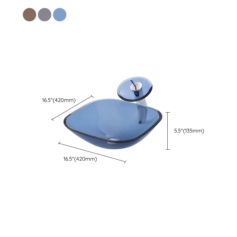 Modern Vessel Sink Oval Glass with Pop-Up Drain and Faucet Vessel Lavatory Sink