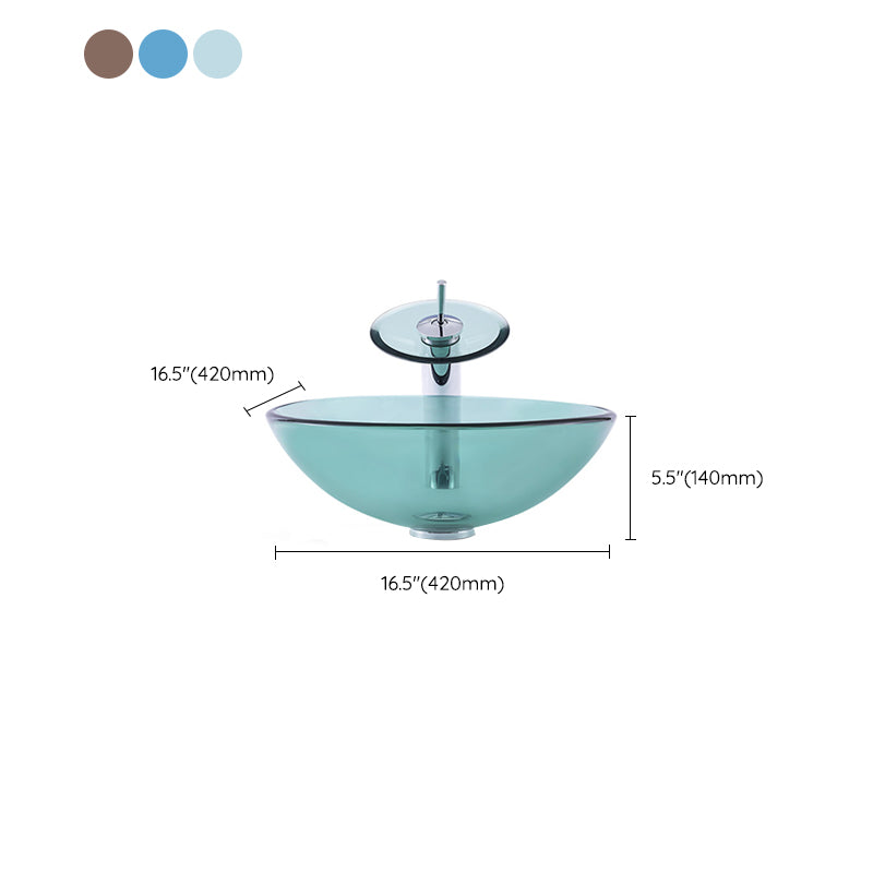 Modern Vessel Sink Oval Glass with Pop-Up Drain and Faucet Vessel Lavatory Sink