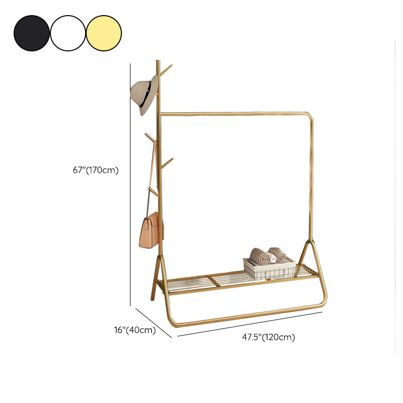 Modern Hall Stand Metal Hanging Rail Storage Shelving and 5 Hooks Entryway Kit