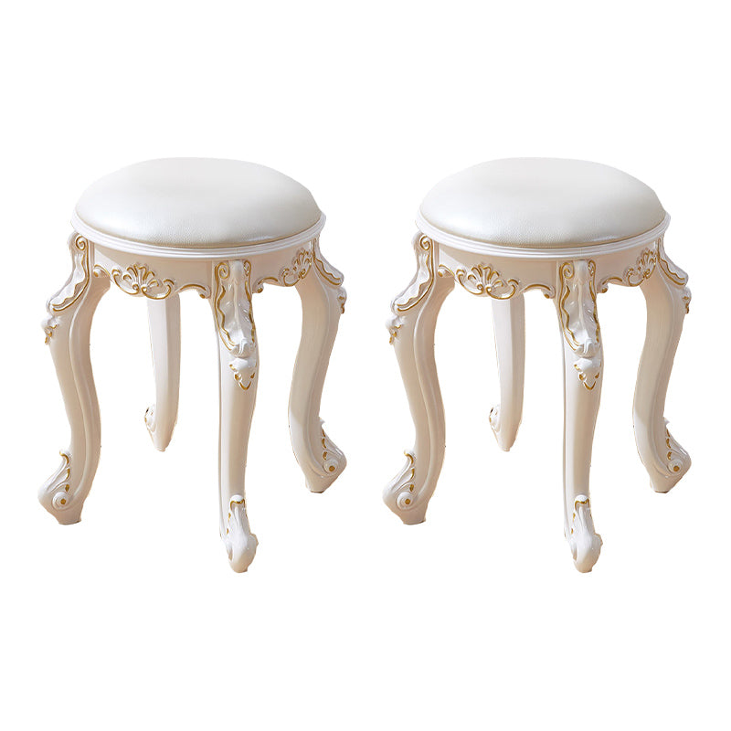 Leather Pouf Stool Craving Upholstered Round Water Resistant Modern Pouf