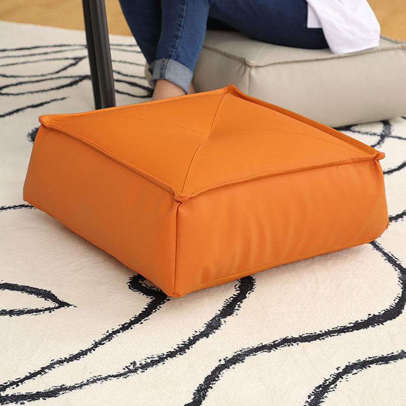 Modern Pouf Ottoman Leather Upholstered Solid Color Tear Resistant Square Ottoman