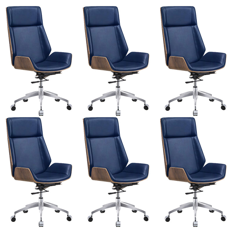 Contemporary Wheels Swivel Chair Faux Leather High Back Chair