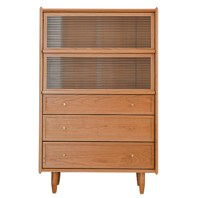 Scandinavian Pine Display Stand Glass Doors Buffet Cabinet with Doors