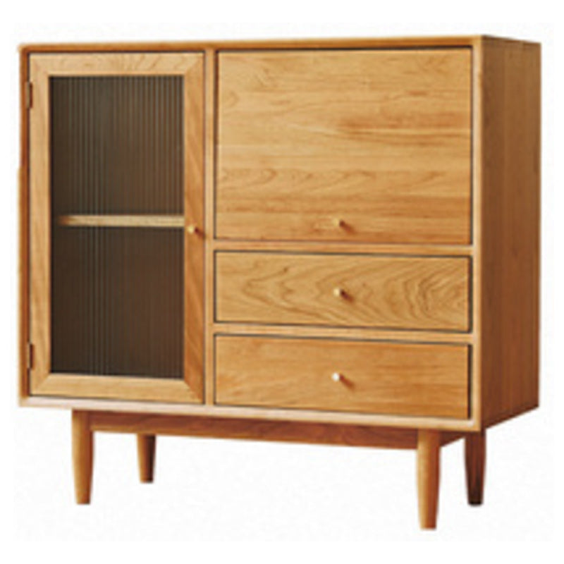 Scandinavian Glass Doors Display Cabinet Pine Storage Cabinet with Doors for Living Room