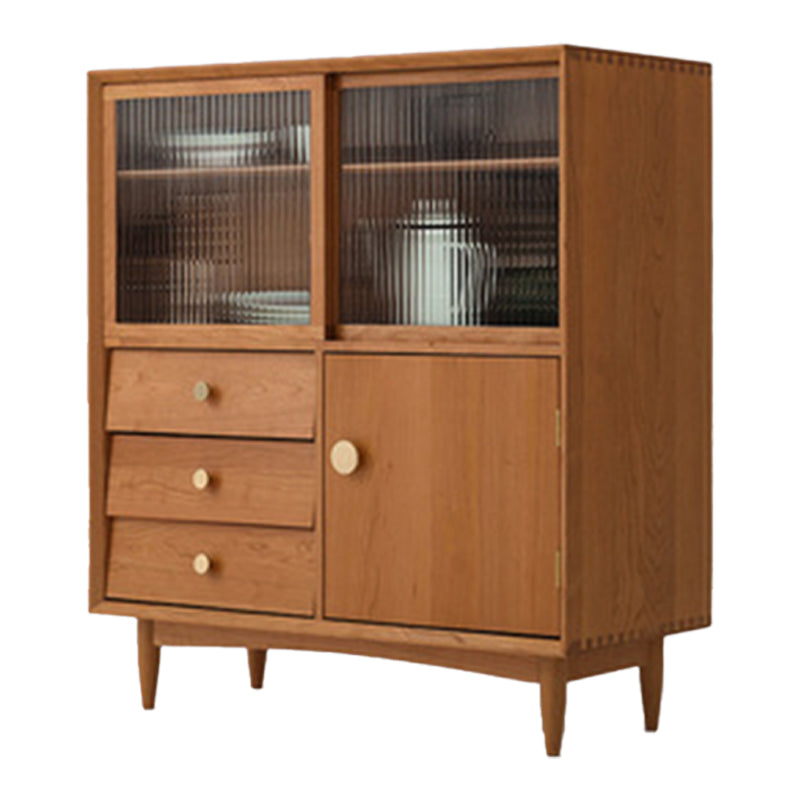 Scandinavian Display Cabinet Pine Glass Doors Storage Cabinet for Living Room