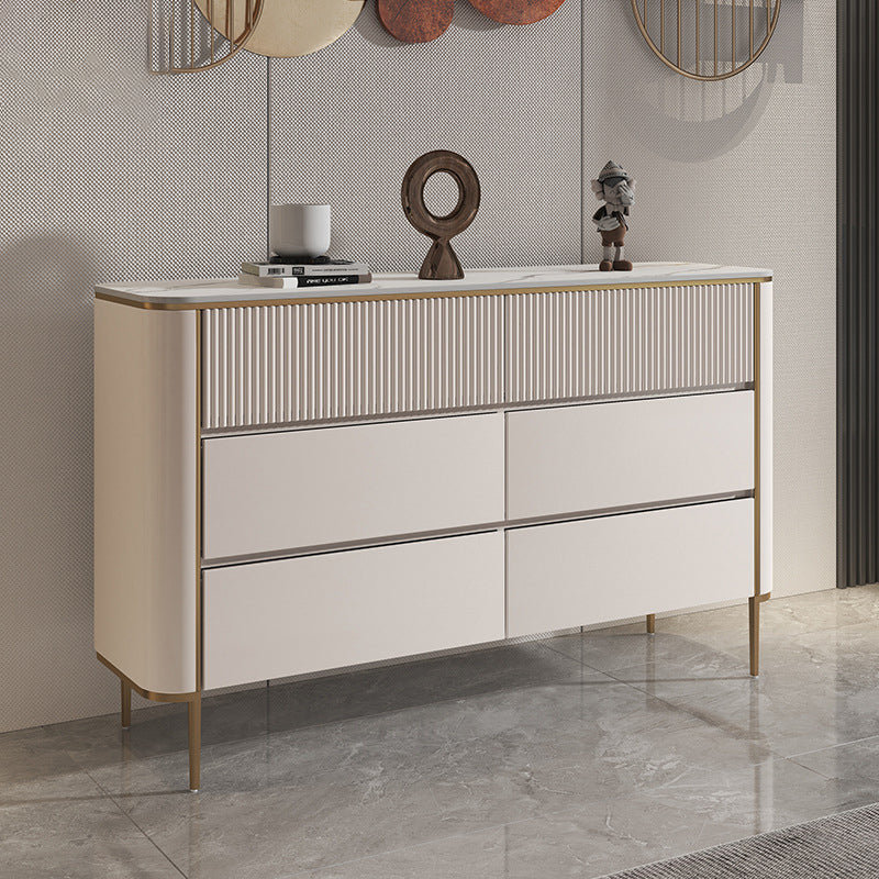 Horizontal Glam Stone Storage Chest Bedroom Chest in White with Drawers