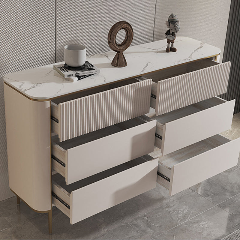 Horizontal Glam Stone Storage Chest Bedroom Chest in White with Drawers