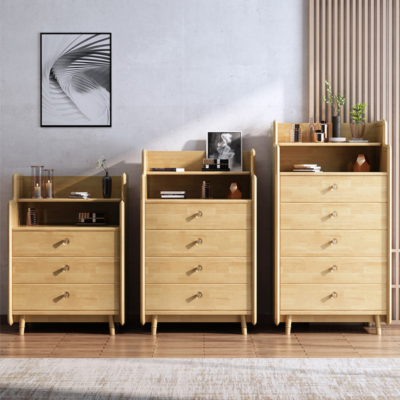 Glam Bedroom Storage Chest Vertical Rubber Wood Chest with Drawers