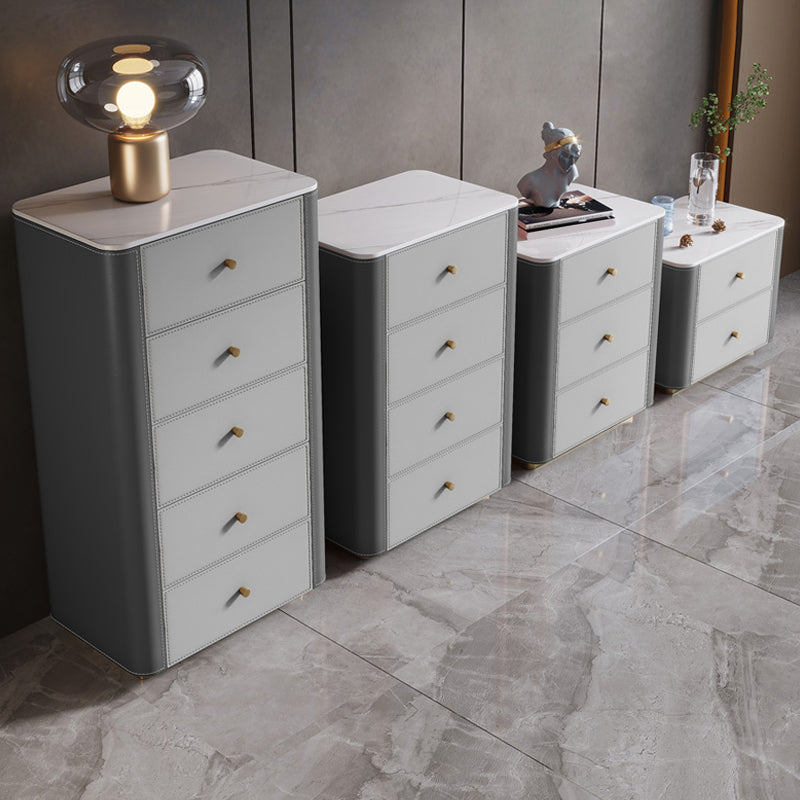 Glam Vertical Storage Chest Stone Bedroom Chest with Drawers