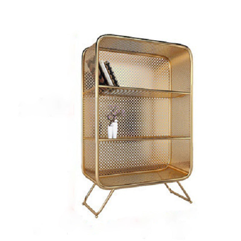 Glam Antique Finish Bookcase Metal Standard Bookshelf with Rectangular Shelves