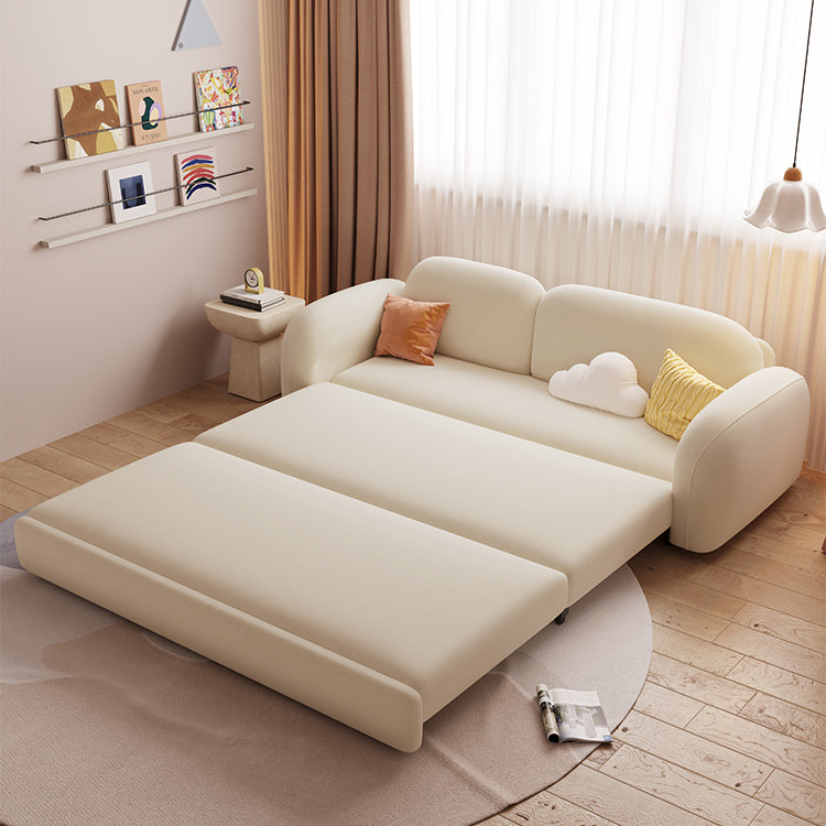 Beige Convertible Sofa Bed Modern Flared Arm Sofa with Pillows