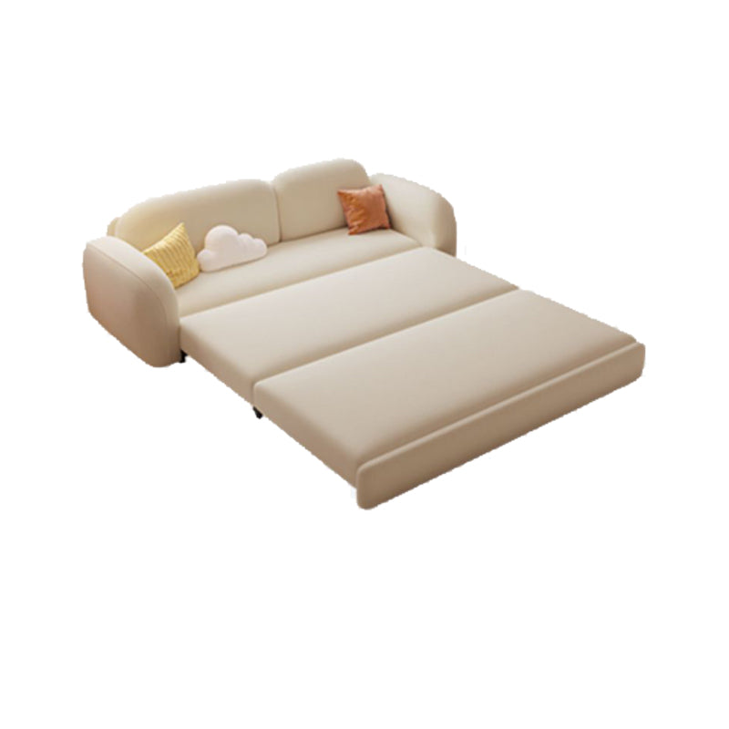 Beige Convertible Sofa Bed Modern Flared Arm Sofa with Pillows