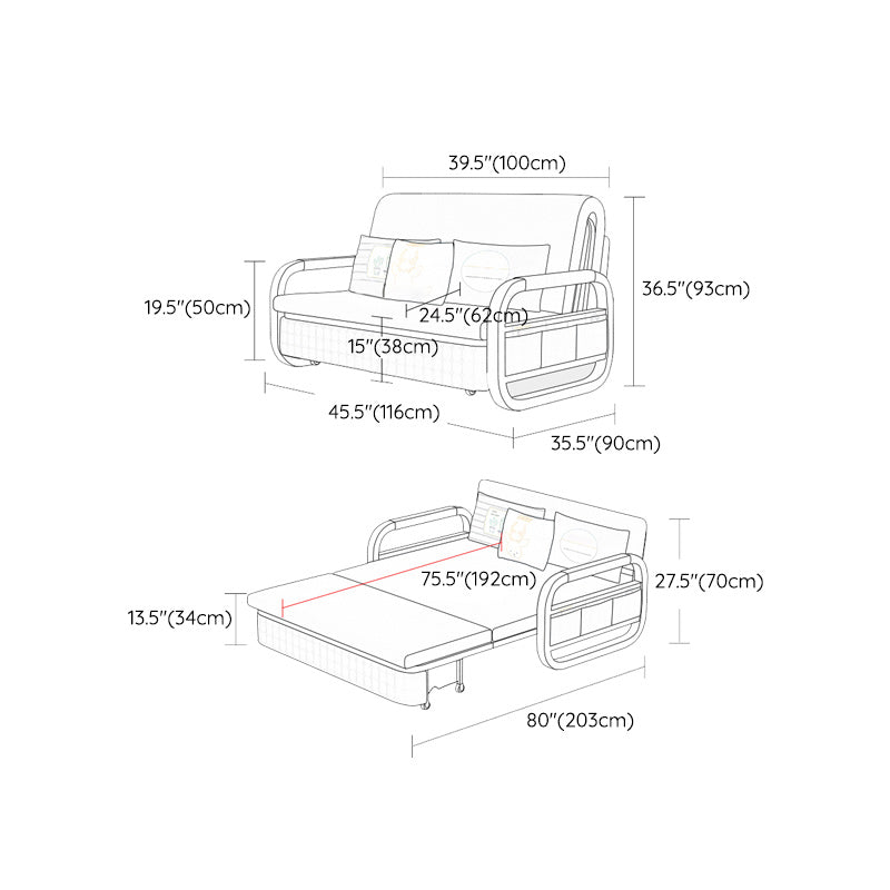 Pillow Included Sofa Futon Cushion Back Round Arms Convertible Sofa