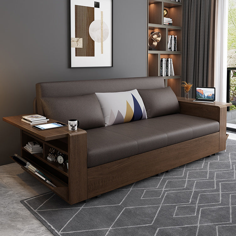 Solid Wood Sofa Futon Square Arm Pillow Included Convertible Sofa