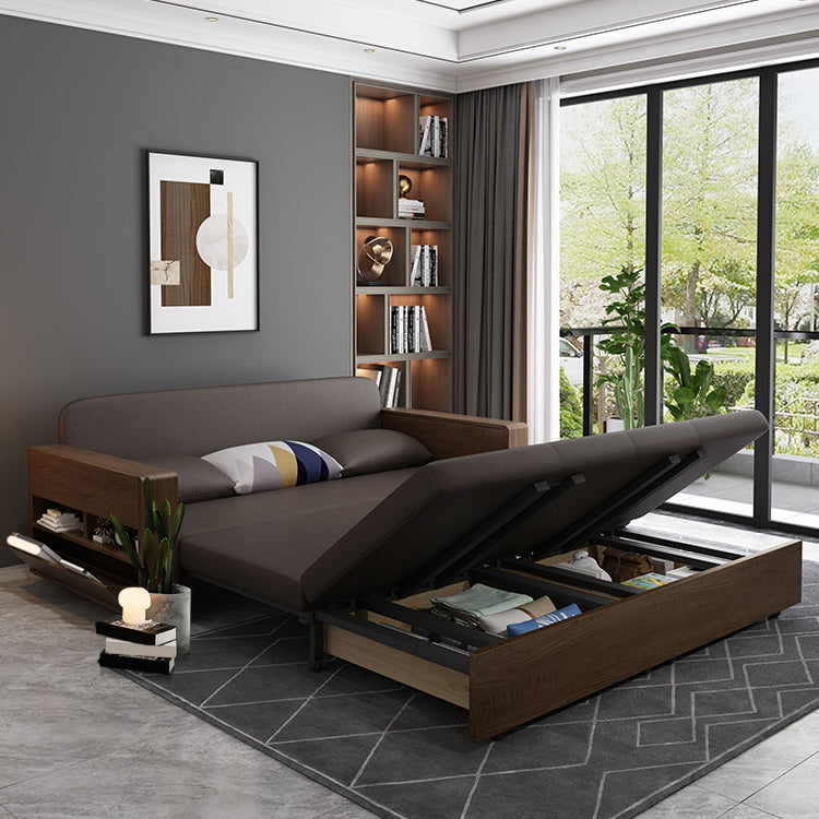 Solid Wood Sofa Futon Square Arm Pillow Included Convertible Sofa