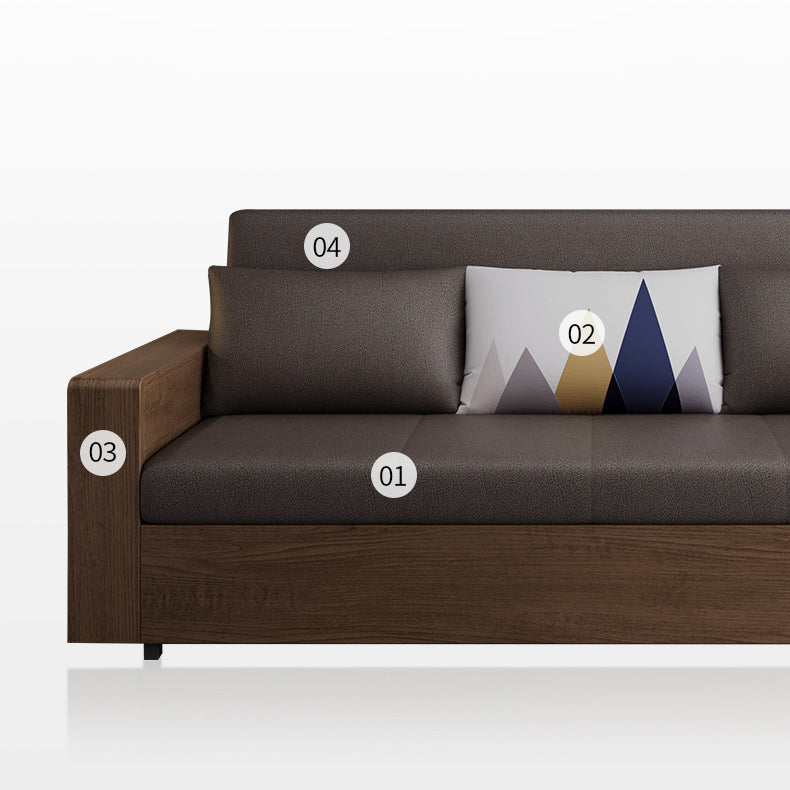 Solid Wood Sofa Futon Square Arm Pillow Included Convertible Sofa