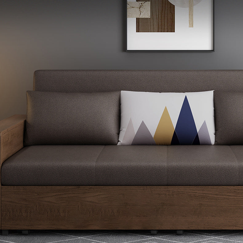 Solid Wood Sofa Futon Square Arm Pillow Included Convertible Sofa