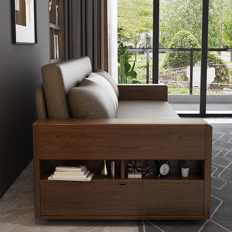 Solid Wood Sofa Futon Square Arm Pillow Included Convertible Sofa