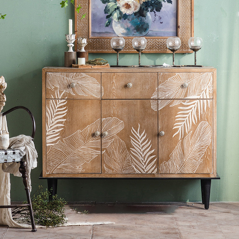 Mid-Century Modern Cabinet Solid Wood Rectangle with Drawer Accent Cabinet