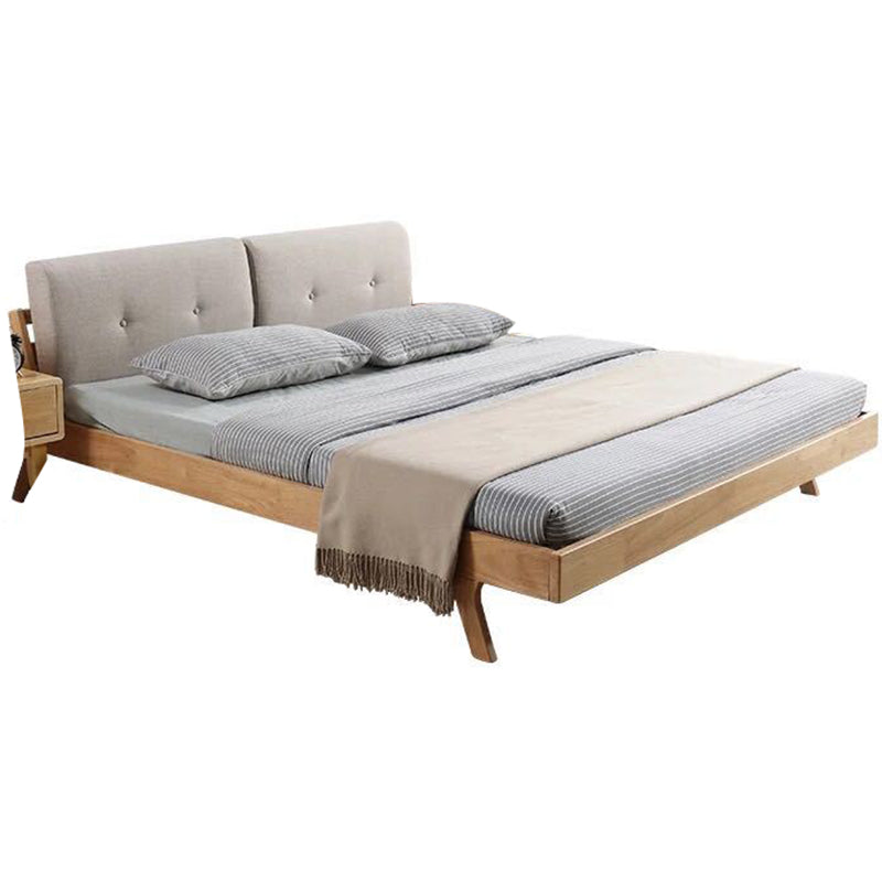 Scandinavian Solid Wood Panel Bed Linen Upholstered Bed with Nailhead Trim